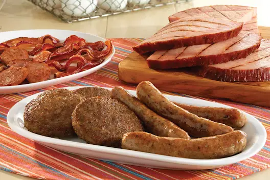 Pork Sausage Links (360 calories), featuring savory pork sausage links served as a classic breakfast side.