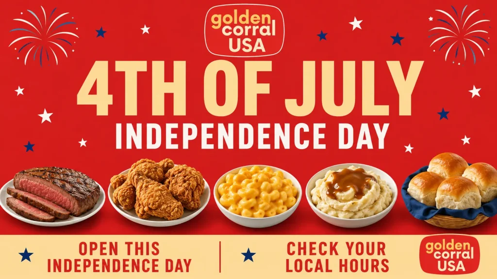 Golden Corral 4th of July 2026 hours, menu, and deals banner